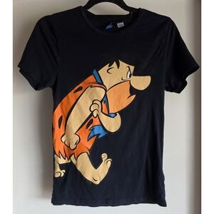 Divided H&M Fred Flinstone Black T-Shirt XS Short Sleeve Round Neck Tee Top